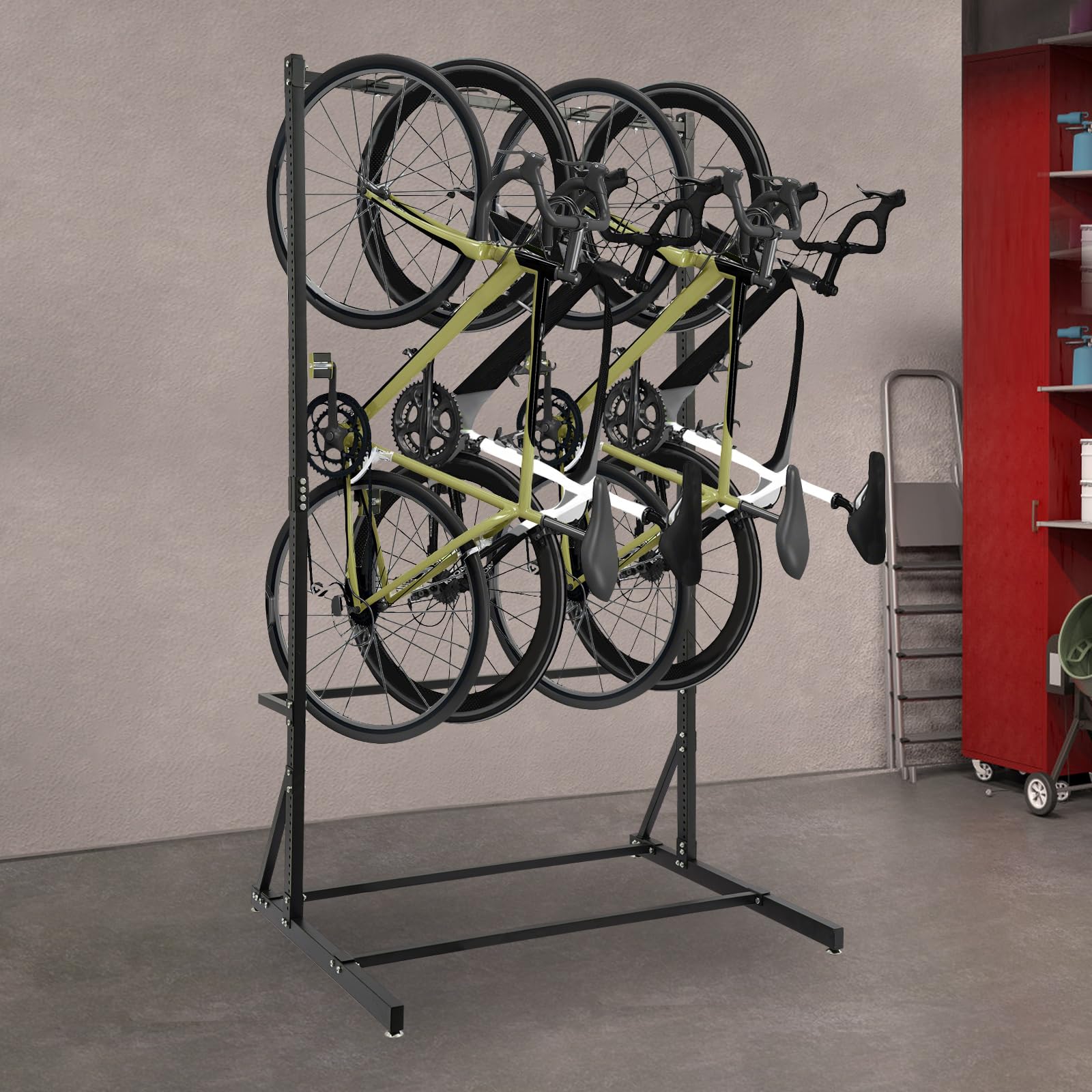 Supporto indipendente per 5 biciclette, porta bici verticale, organizer per biciclette, per garage, officine e negozi di biciclette, capacità di carico 150 kg