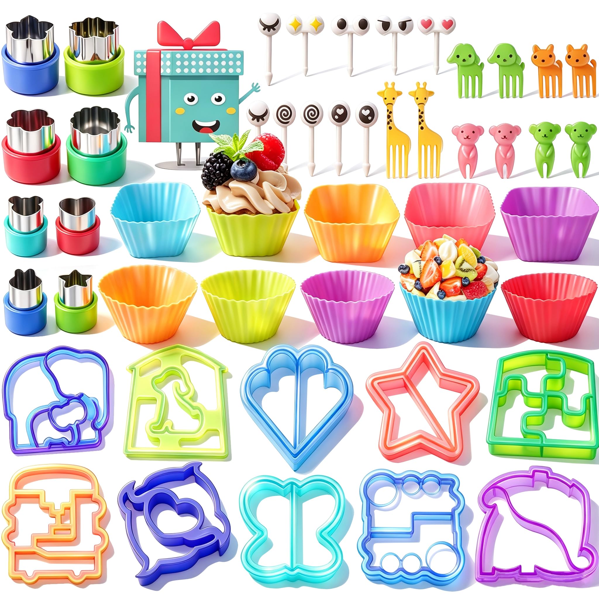 Sandwich Cutters for Kids Bread Vegetable Fruit Cookie Cutter Bento Box Complete Supplies and Accessories and Uncrustable Sealer for Boys and Girls Kids Lunch
