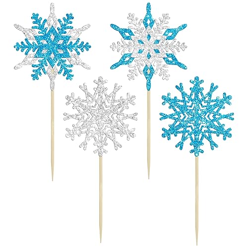 Miniatura 4 de Gyufise 24 adornos de copo de nieve para cupcakes de doble capa, selecciones de cupcakes congelados, decoraciones de pasteles de invierno para