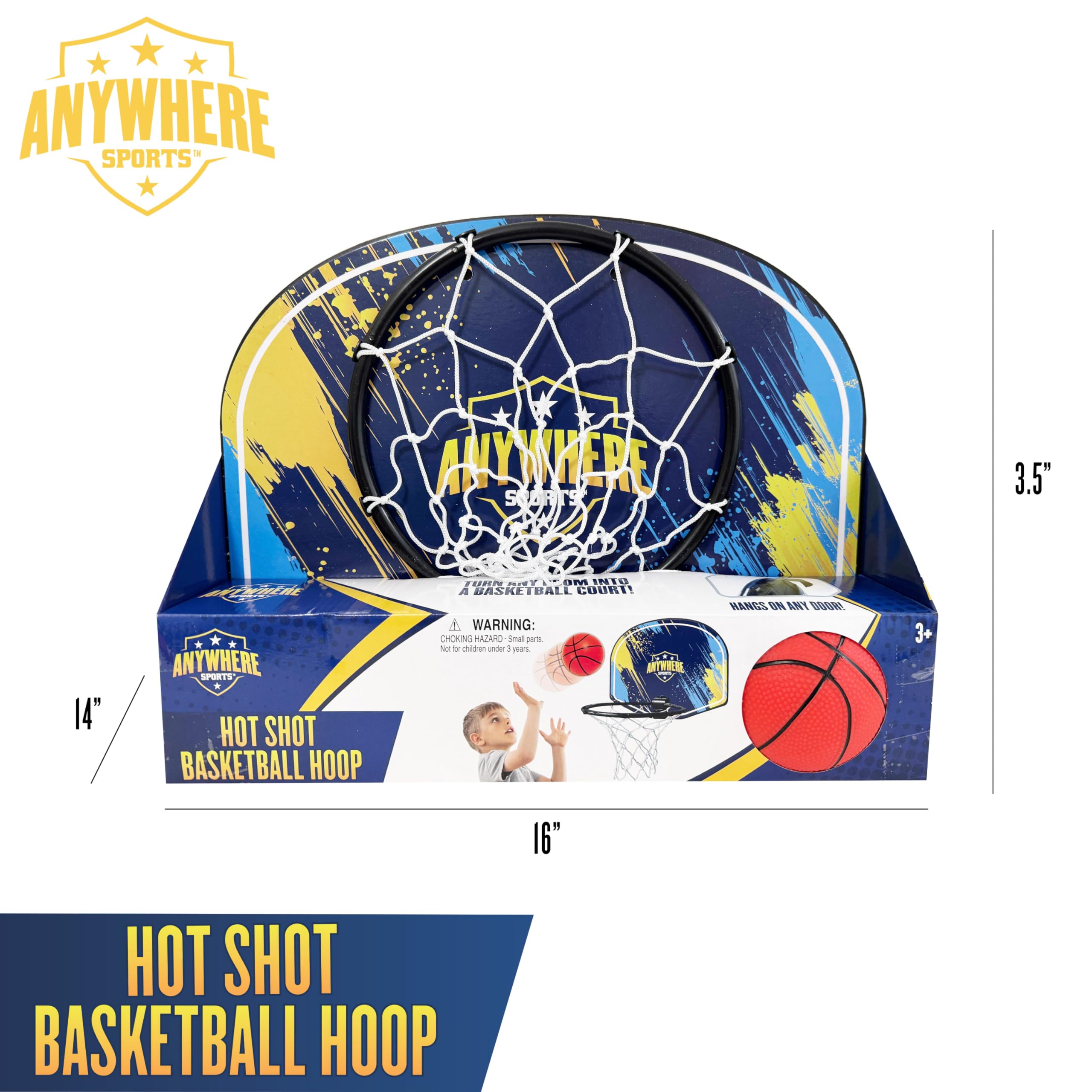 Anywhere Sports Silent Basketball & Hoop Set – Over-The-Door, Quiet Play for Kids, Easy Clip-On Mount, Includes 6-Inch Foam Basketball