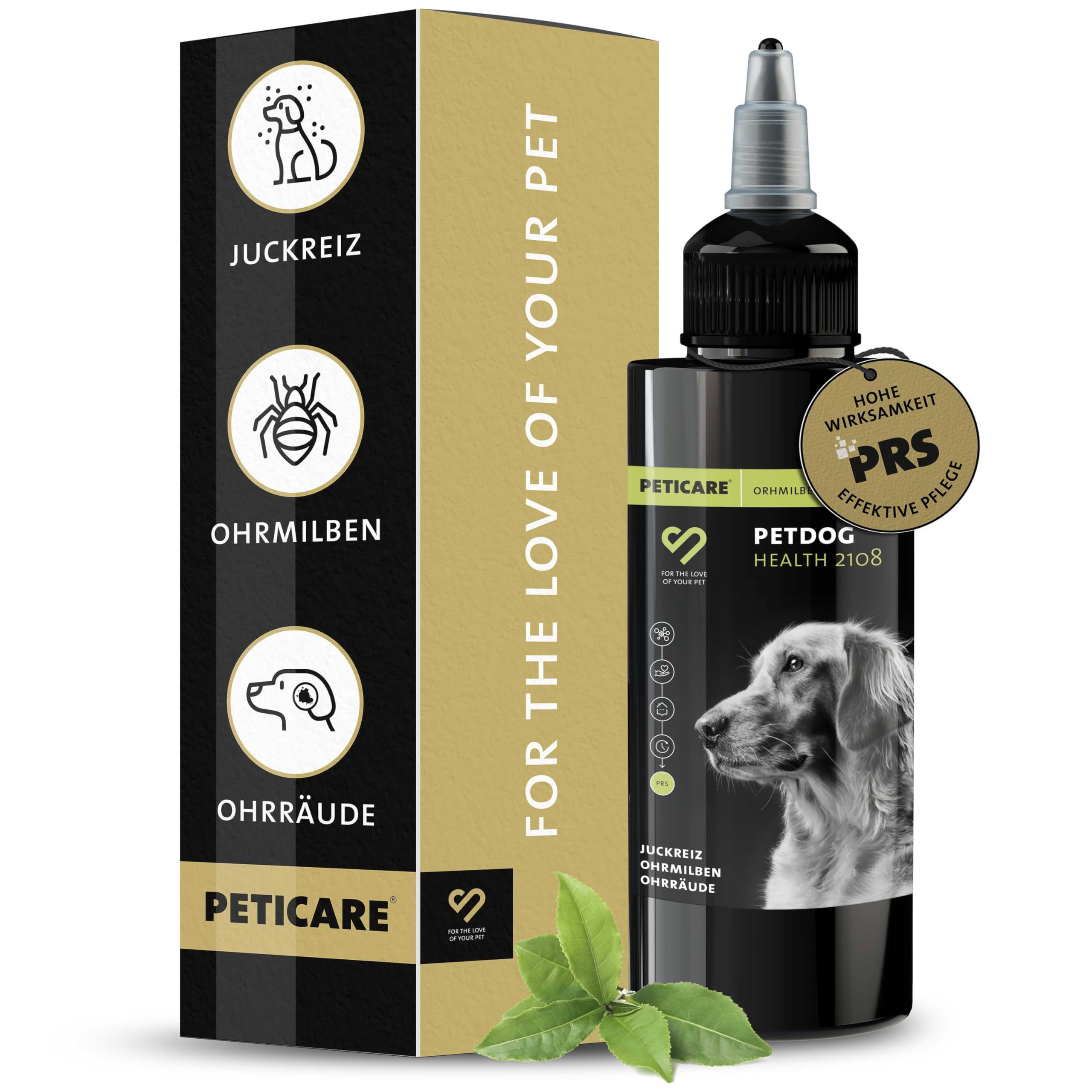 Peticare Anti-Parasiten Mittel für Hunde-Ohren | Gegen Ohrmilben Räude Pilze, Lindert Juckreiz, Fördert Regenerationsprozess, PRS® System für lange Wirkung