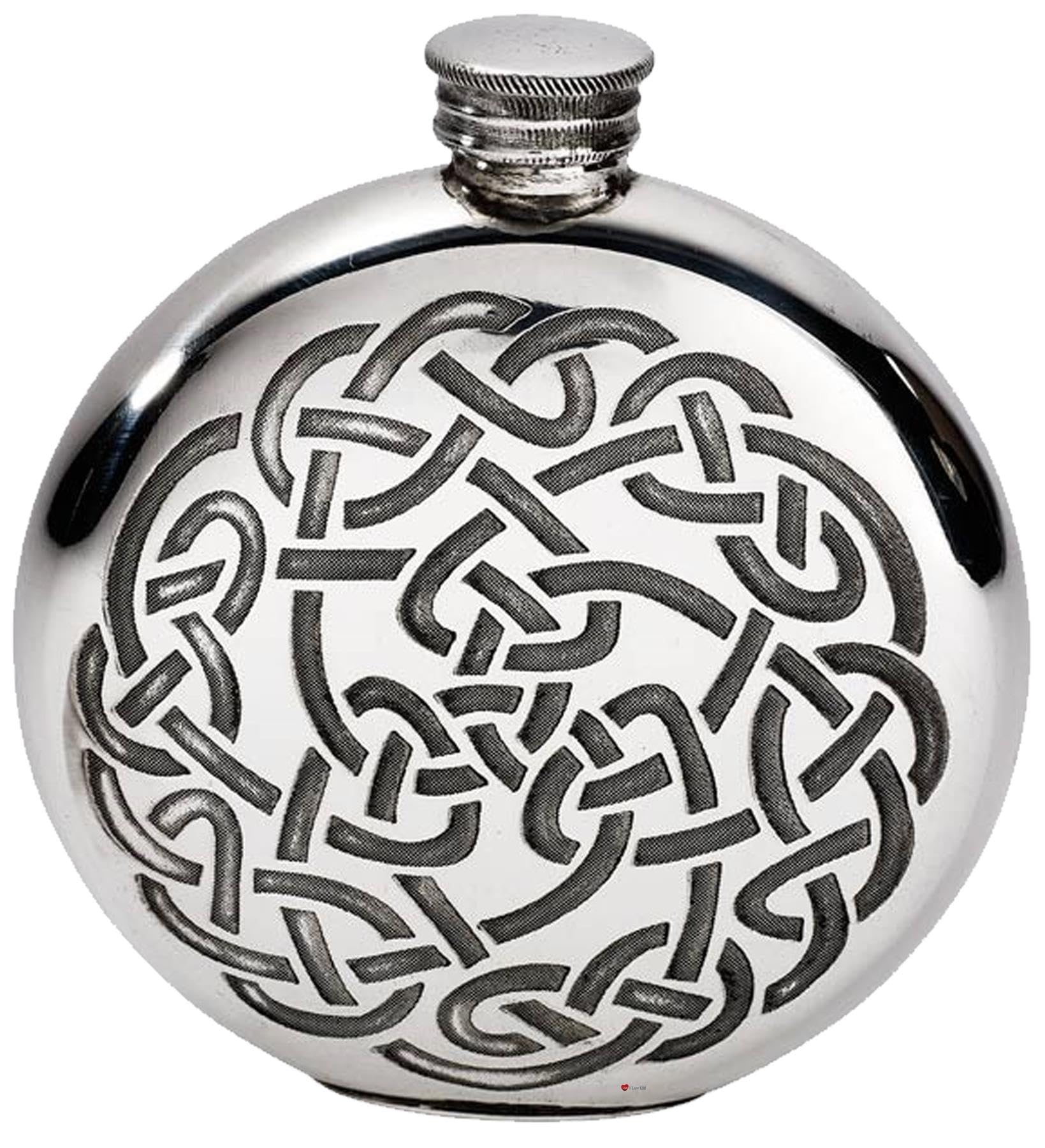 Flasque Ronde Étain à Graver I LUV LTD - Cadeau de Mariage Celtique