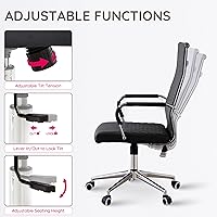 Vista 4 de Livinia Modern Executive Office Chair with Patterned Back Design, Chrome & Leather Swivel Chair with High Back, Adjustable Height, Removable