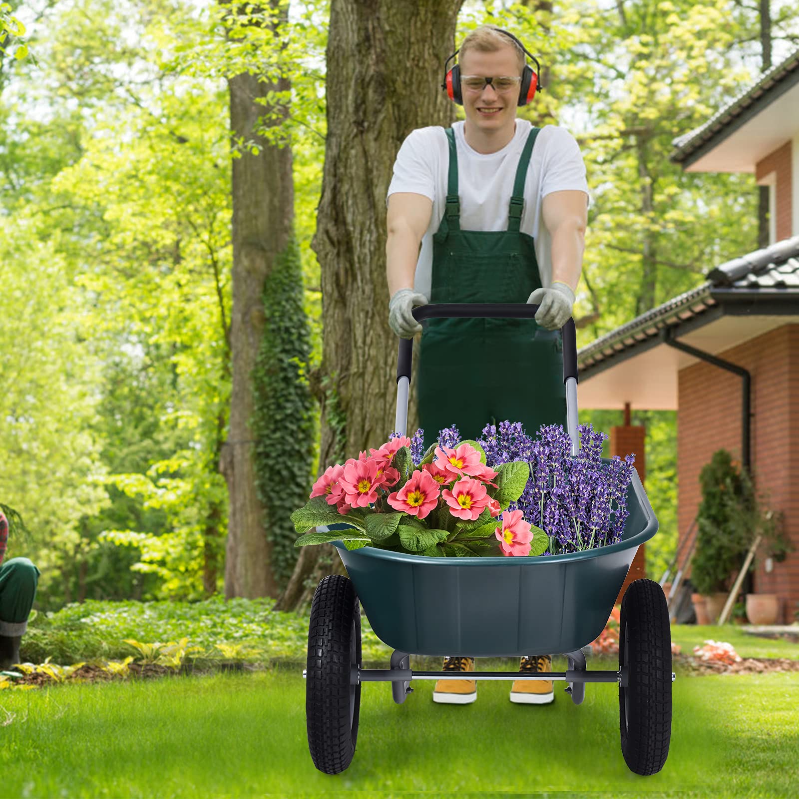 COSTWAY Carretilla con 2 Ruedas de Jardín, Carro Resistente con Estructura en Acero Robusto y Ruedas Neumáticas 35,5 cm, Gran Capacidad de Carga de 100 kg (Verde)
