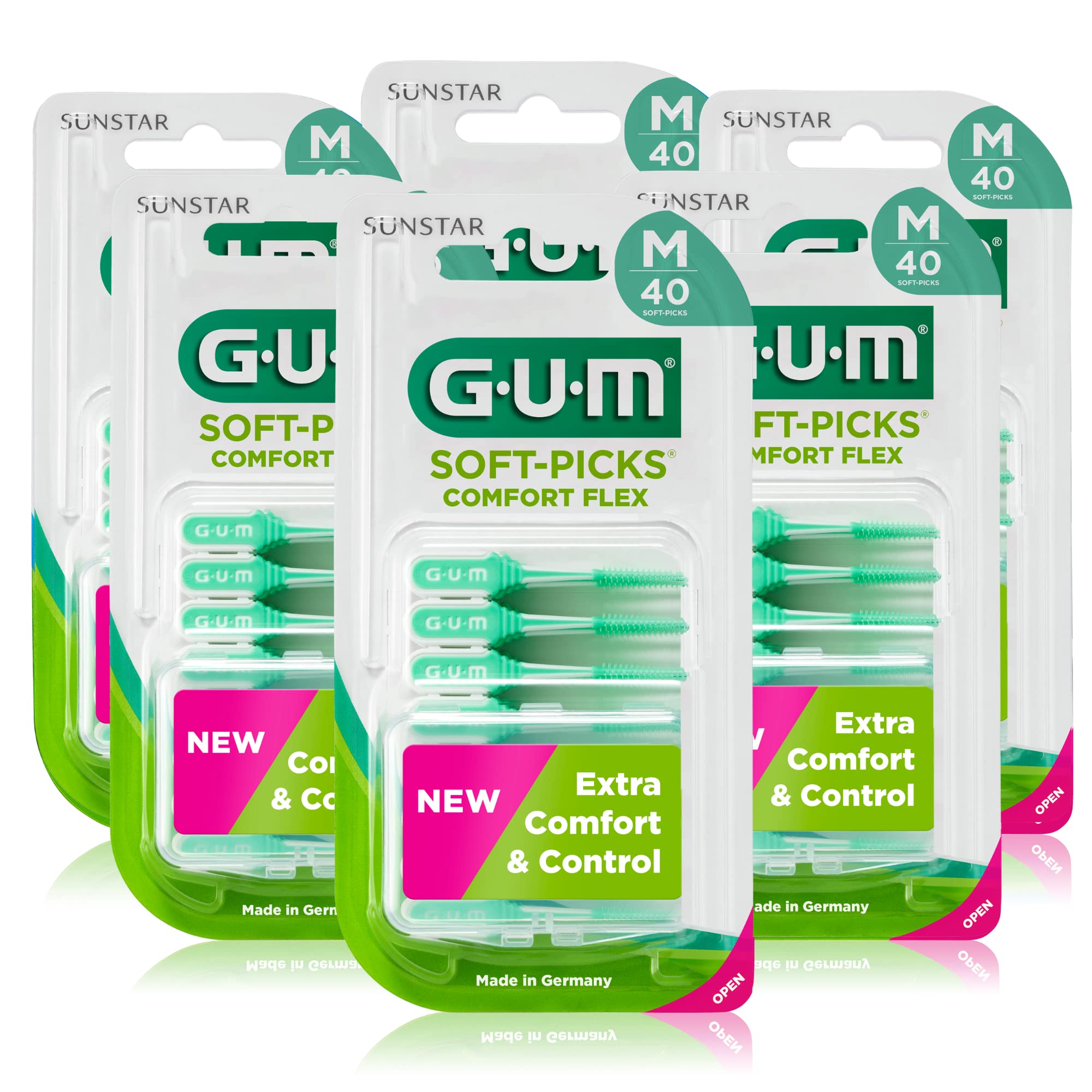 GUM SOFT-PICKS COMFORT FLEX Palillos Interdentales de Goma/Eliminan eficazmente la placa y los restos de alimentos/Suaves y flexibles/Con estuche de viaje (Medium, 6)