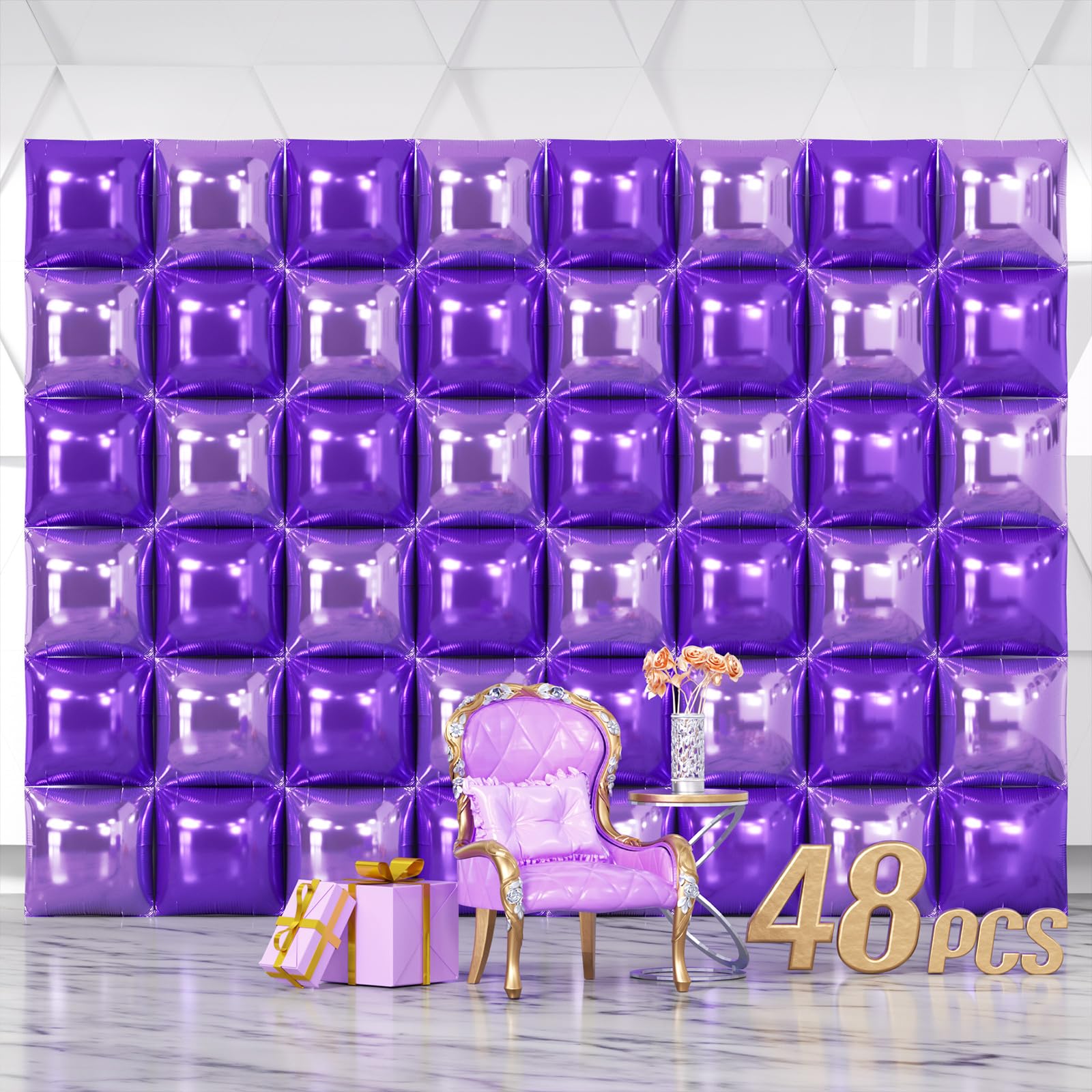 NISOCY 48 palloncini quadrati viola e viola chiaro in lamina da parete sfondo a doppia faccia viola scuro e viola palloncini arco kit per compleanno, anniversario, matrimonio, baby bridal shower