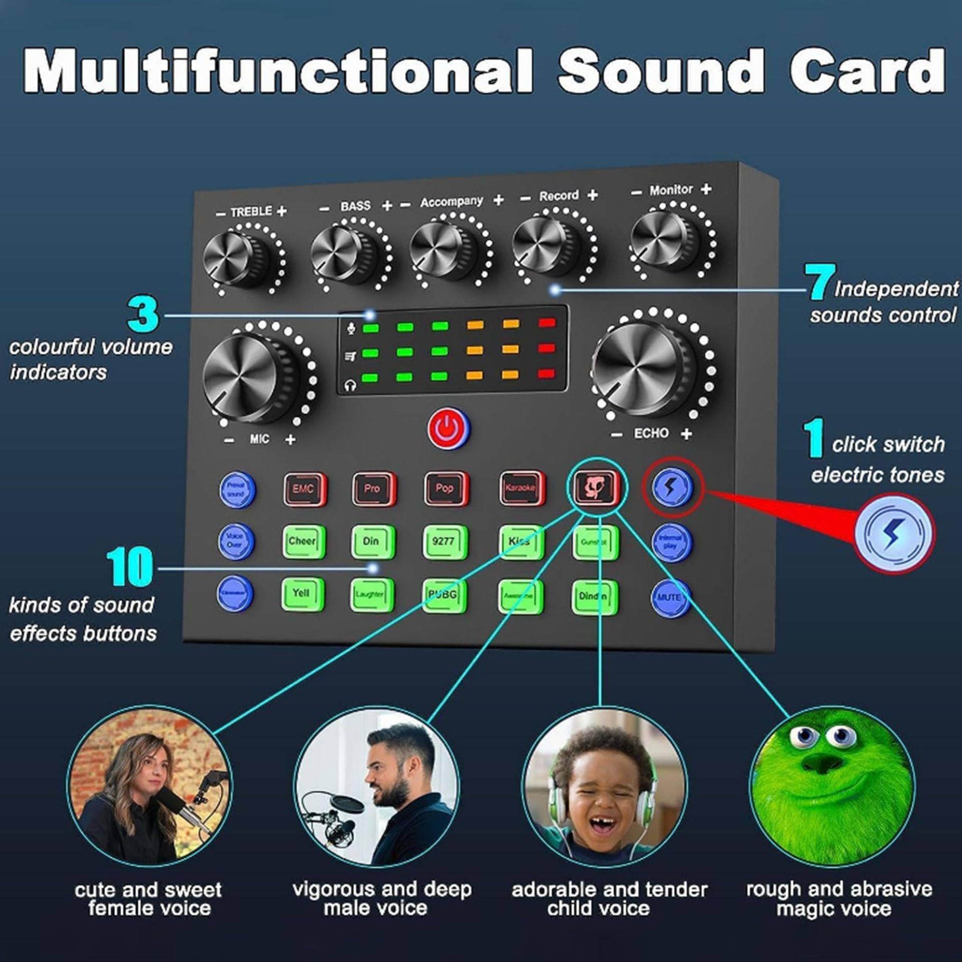 Podcast Equipment Bundle for 2, Cambiador De Voz con 2 Micrófonos para Podcast para Juegos, Paquete De Equipo para Podcast Principiante para Transmisión En Vivo, Canto, Youtube Black