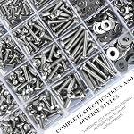 TIMESETL 720PCS SAE Machine Screw Assortment Kit, 10-24#8-32#6-32#4-40 304 Stainless Steel Phillips Pan Head Machine Screws and Nuts Bolts with Flat Washers Assortment Kit with Storage Case
