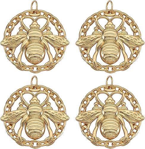 COGCHARGER 4 piezas planas redondas con abalorio de abejas, colgantes chapados en oro real de 18 quilates para accesorios de fabricación de joyas,