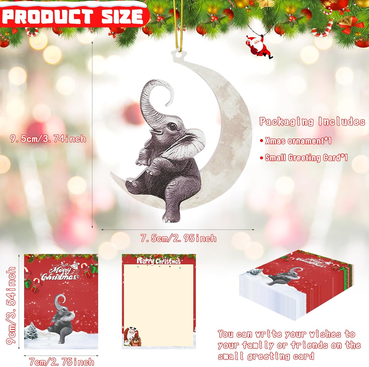 Animals Sitting On The Moon Ornaments for Christmas Tree - Elephant Christmas Ornament and Decorations - Gift Ideas - Image 3