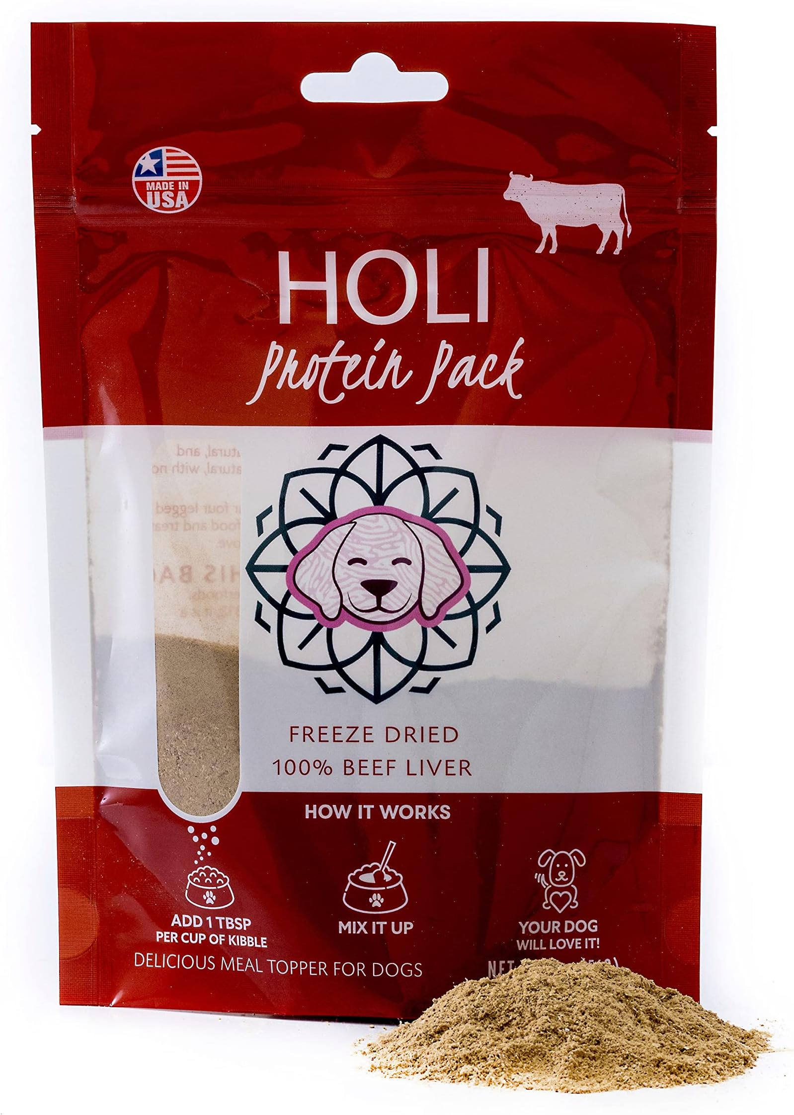 HOLI Beef Liver Dog Food Topper - Single Ingredient, Human-Grade - Freeze Dried Protein and Flavor Enhancer for Picky Dogs – Grain Free – 100% All Natural - 2oz