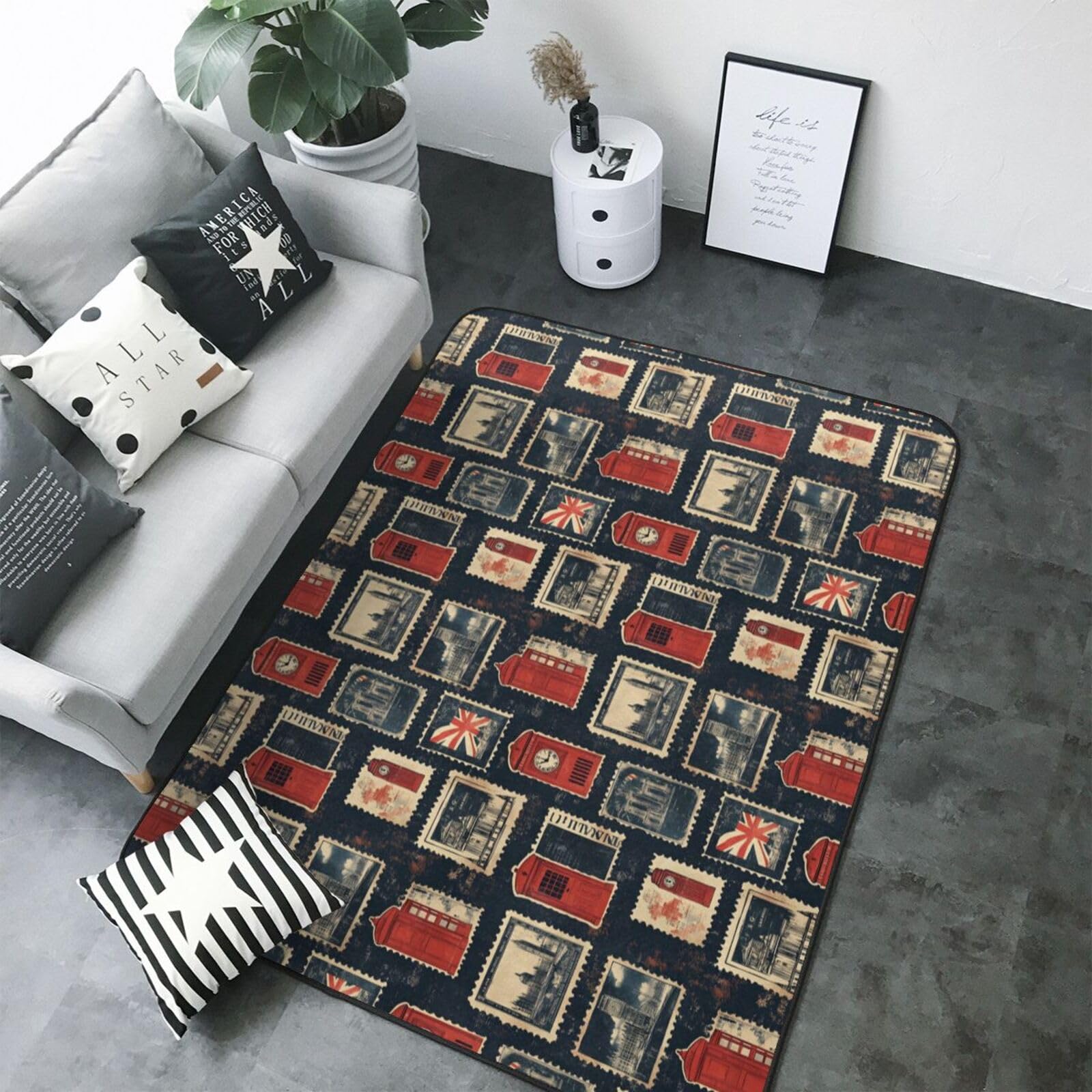 Grand tapis de salon chambre motif timbre classique 203x147 cm
