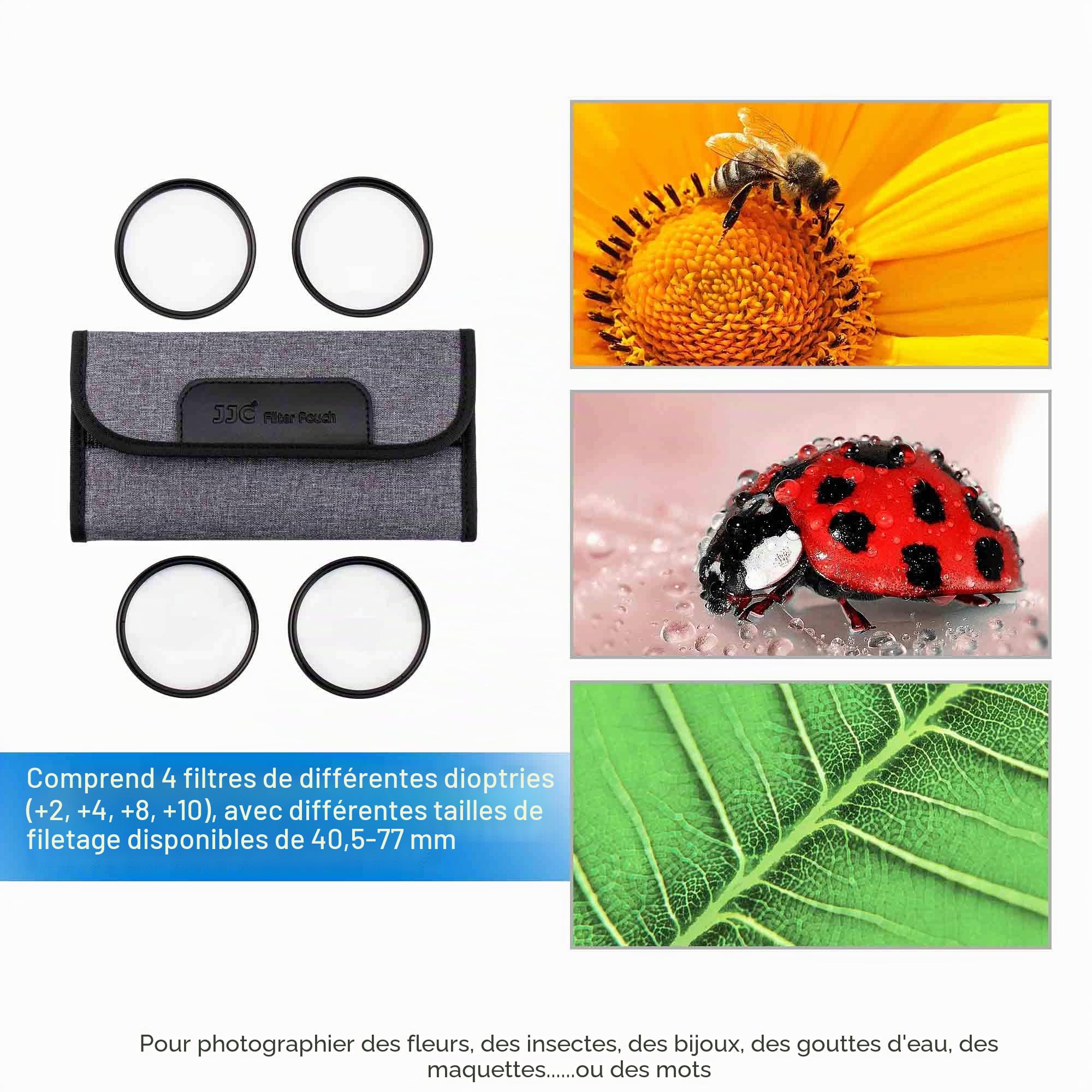 JJC Kit de filtres Macro 52 mm (+2, 4, 8, 10) avec Pochette de Filtre pour Nikon D90 D750 D7500 D5600 + AF-S DX NIKKOR 35 mm f/1.8G et Autres objectifs filetés 52 mm