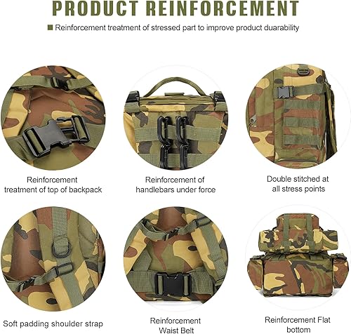 Miniatura 4 de Mochila táctica militar para hombres, mochila militar negra para hombres y mujeres, Verde militar, Mochilas de viaje