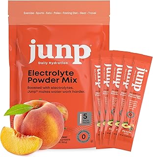 JUNP Sugar Free Electrolytes Powder Packets for Water Instant Hydration Packets with Salt & Potassium, Zero Calorie, No Carbs No Sugar Electrolyte Drink Mix Sticks, Keto Friendly, Juicy Peach 5 Pack