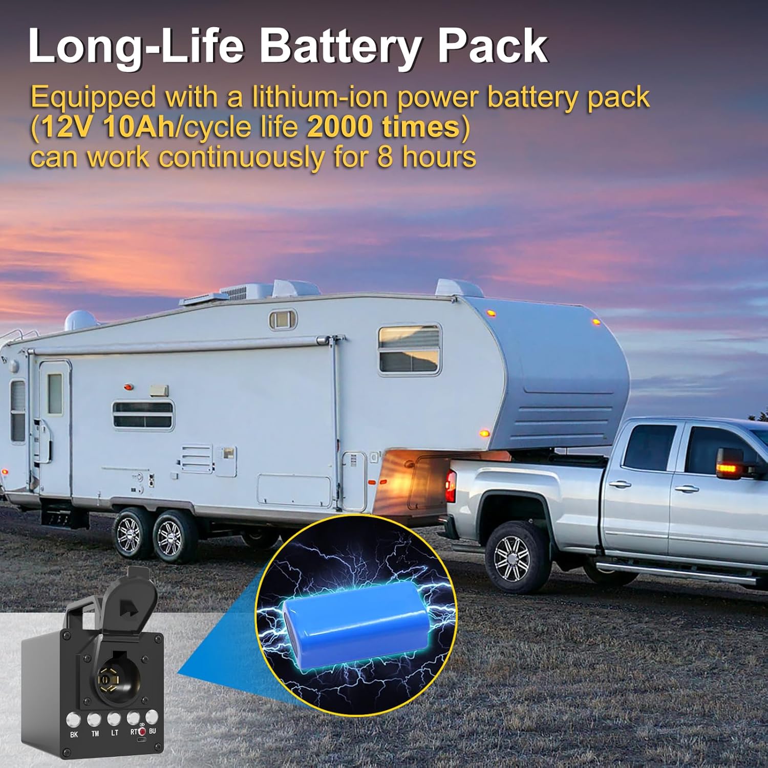 Portable Trailer Light Tester Box, Wireless Remote Control Operation, with 12V 10Ah Battery and 7 Pin Trailer Plug, 7-Way Flat (spade) 3/4/5-Flat Pin Type, Testing Most Trailer Taillights (Black)