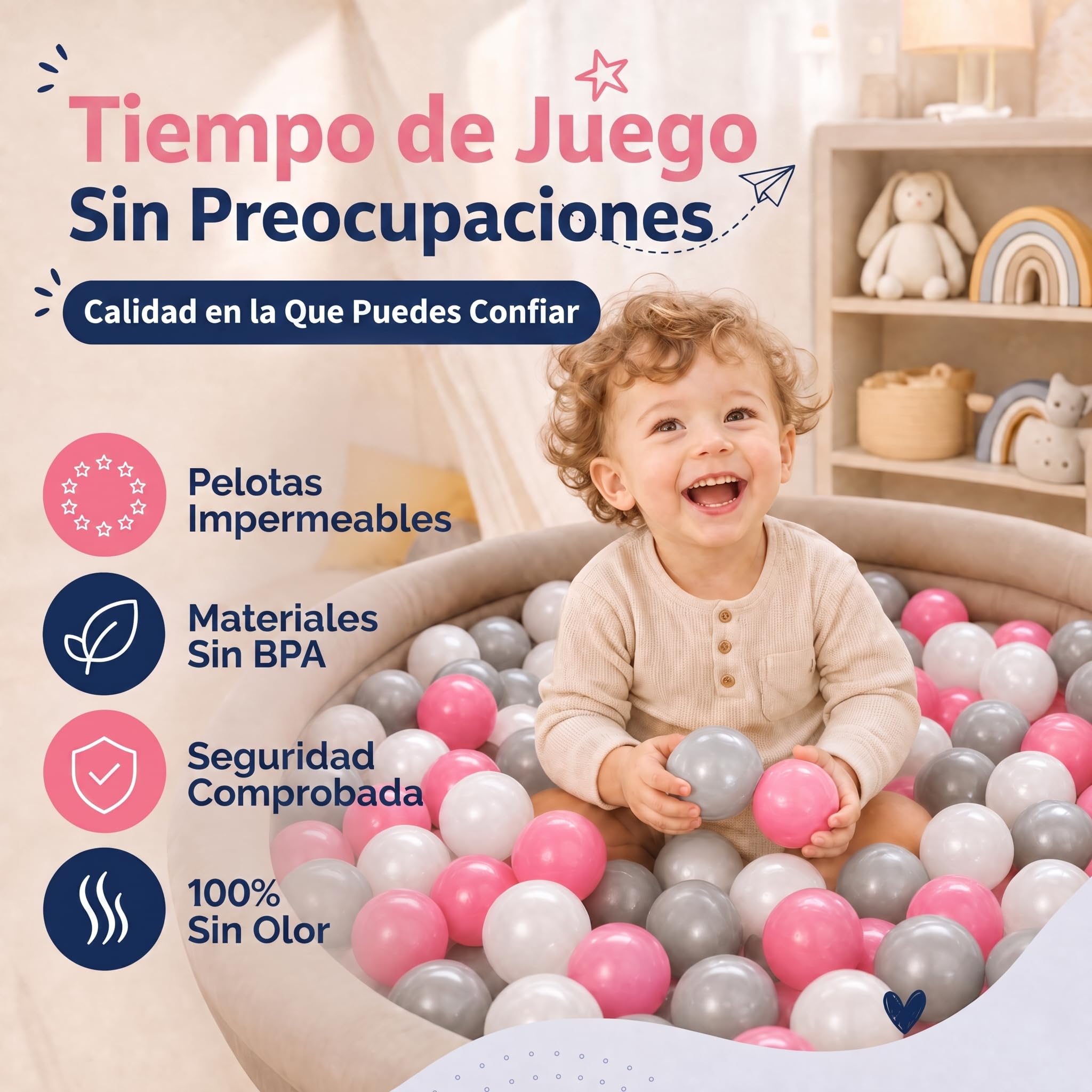 all Kids United Bolas para piscina de bolas, 100 unidades, coloridas pelotas de piscina para niños, diámetro de 6 cm, bolas de plástico resistente para piscinas infantiles, castillo hinchable y tienda