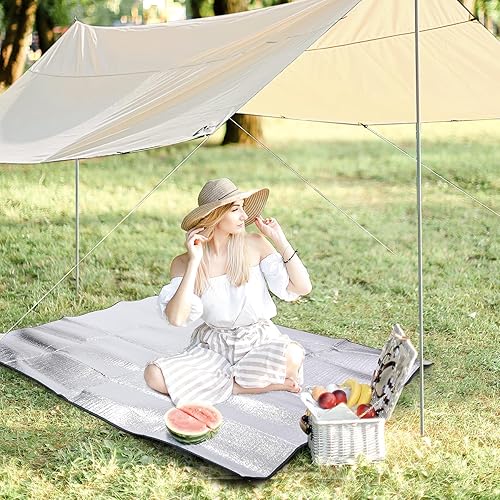 Miniatura 9 de REDCAMP Manta de espuma de 79 x 59 pulgadas, impermeable, de papel de aluminio, para picnic al aire libre, campamento, playas