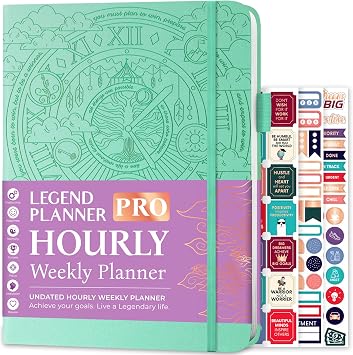 Legend Planner PRO Hourly Schedule - Weekly & Daily Organizer with Time Slots. Appointment Book Journal for Work & Personal, A4 Aquamarine