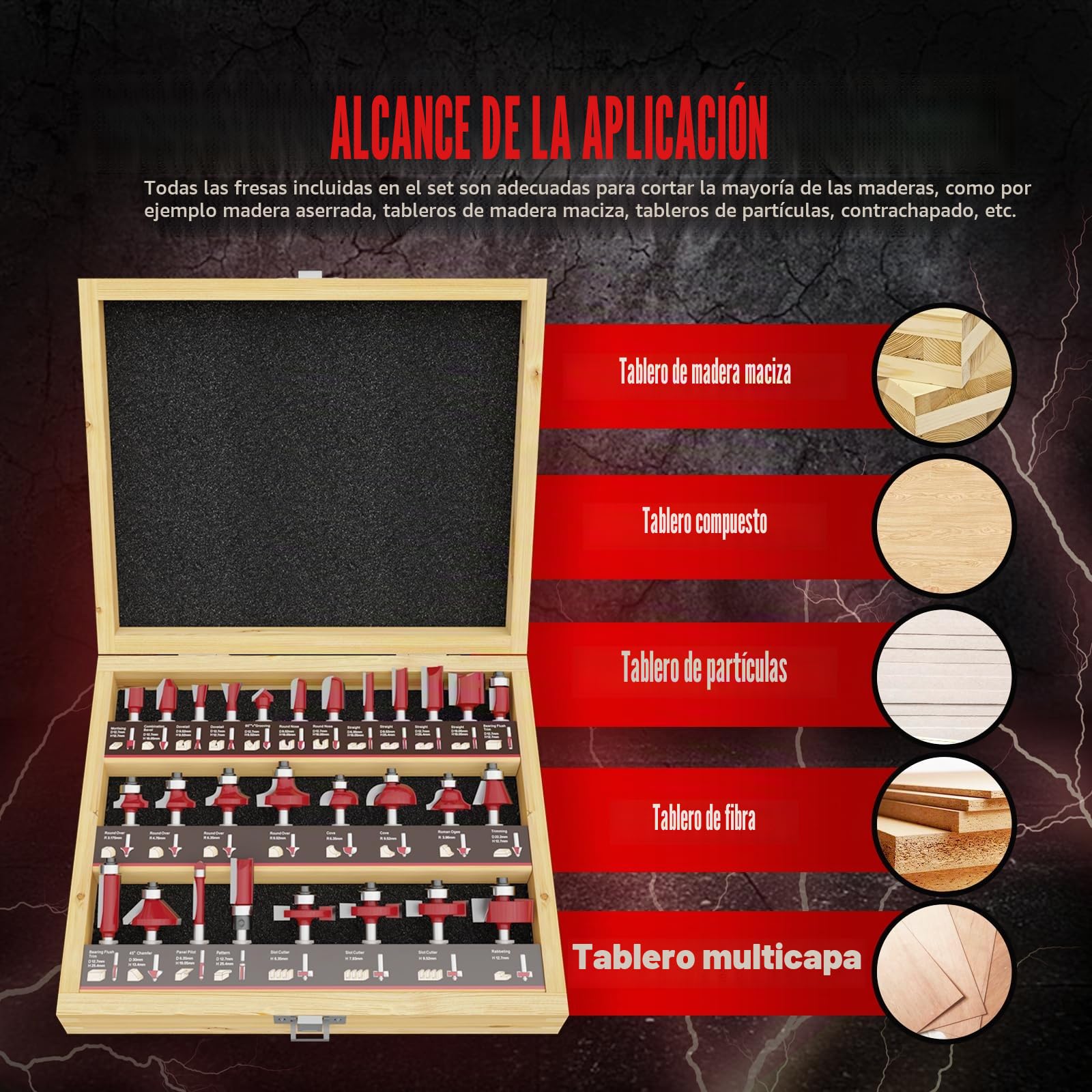CSOOM - Juego de 30 fresas profesionales para el trabajo de la madera, con fresas de carburo, puntas de herramientas de carpintería, vástago de 8 mm, incluyendo una caja de madera para su
