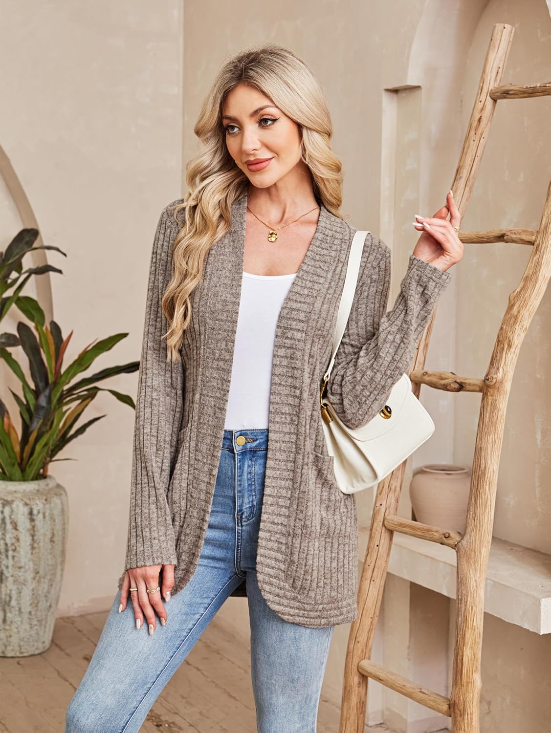 Besshopie Women's Lightweight Cardigan Sweaters Open Front Long Sleeve Ribbed Knit Casual Cardigans with Pockets - Image 4