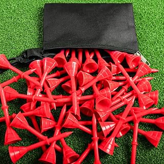 Golf Tees Plastic 3 1/4 inch Unbreakable 30 Pack with Pouch Bag, Durable Stable Available 83 mm Long Tee for Golfer Practice