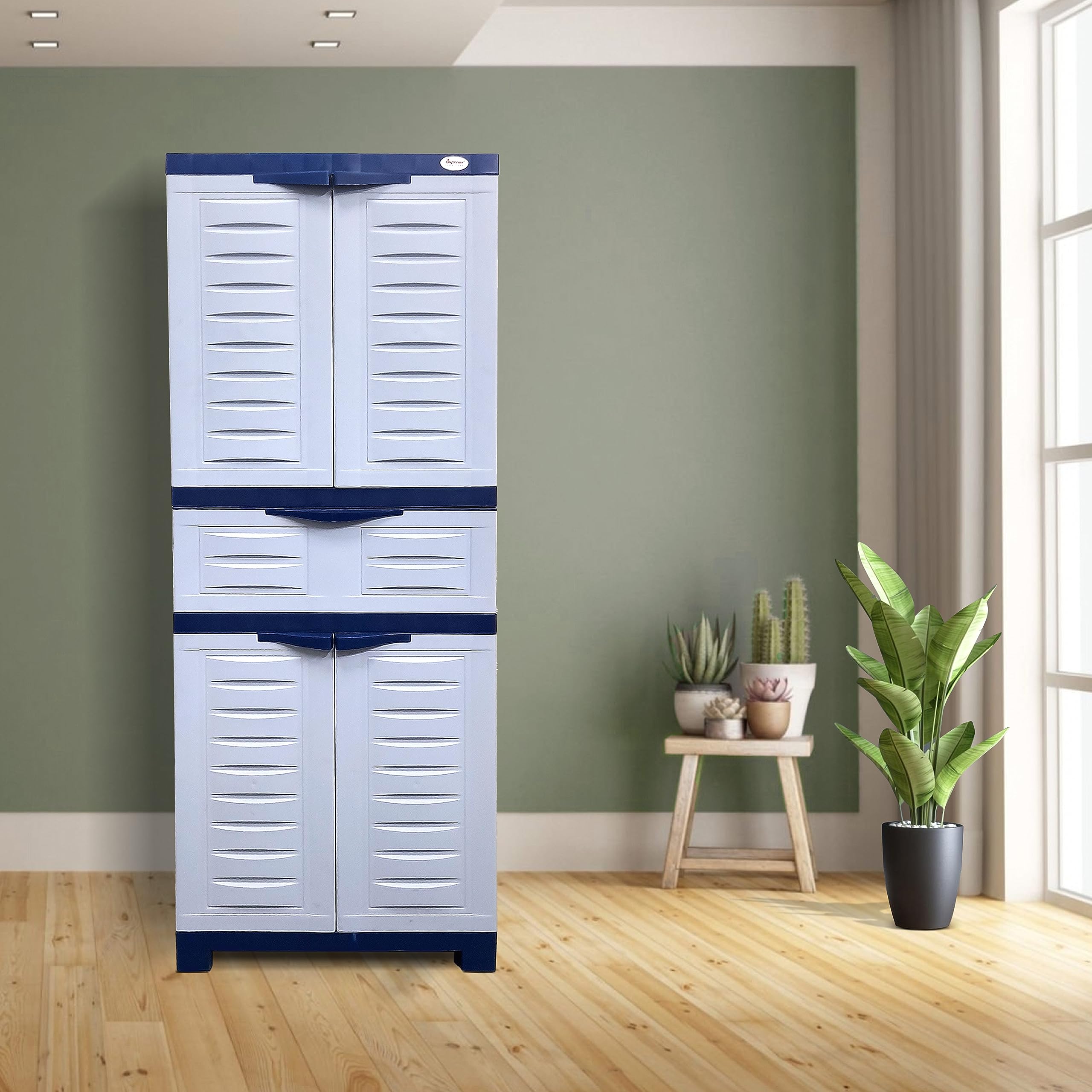 Supreme Furniture Fusion 2 MDR 01 Multipurpose, Waterproof with Cabinets & 1 Drawer Made by 100% Virgin Plastic Almirah for Home (Full Size, Pepsi Blue/Sky Grey)(Do It Yourself)