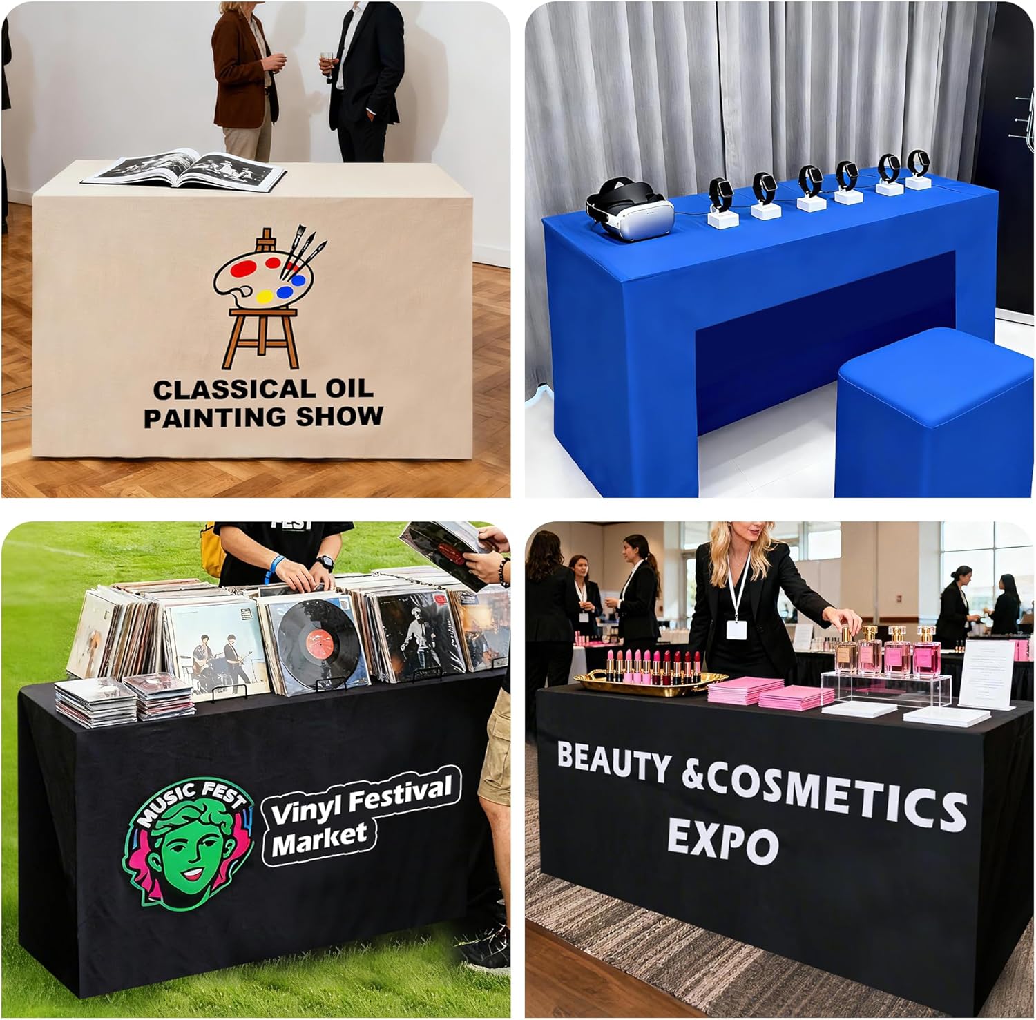 Personalized Customized with Logo Table Cloth 4FT/5FT/6FT/8FT/10FT Table for Business Tradeshow Events, Birthday, Wedding, Anniversary Decor (4FT Open Back)