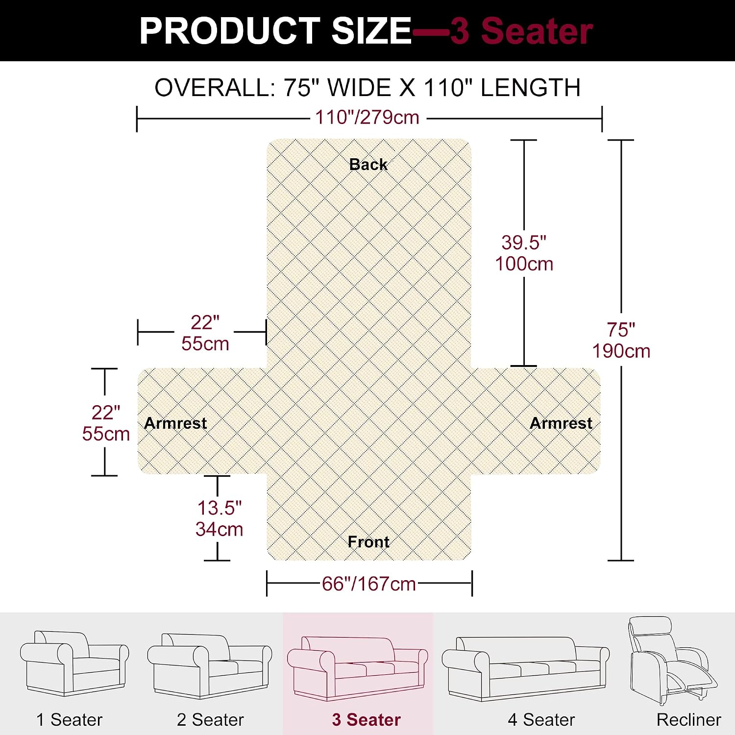 Time to Sparkle 1Pack Sofa Cover 3 seater Sofa Slipcover Reversible Sofa Cover Water Resistant Couch Cover with Foam Sticks Elastic Straps Furniture Protector for Kids Dogs - Image 3