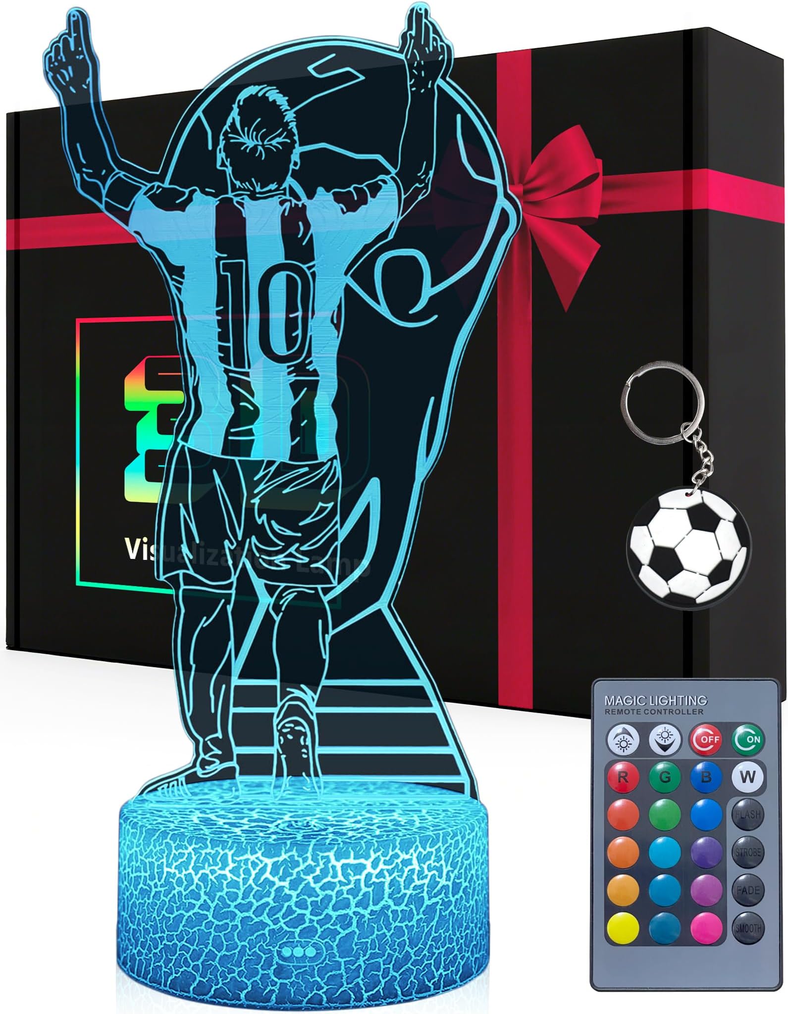 Soccer Player #10 3D Illsuion Lamp for Boys, 16 Colors Changing Dimmable with Remote Room Footballer Decor Light, Soccer Gifts for Kids Teens Men Birthday Christmas