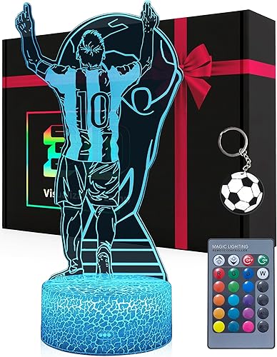 Lámpara Illsuion 3D de jugador de fútbol #10 para niños, 16 colores cambiantes, regulable, con luz de decoración de futbolista para sala remota,