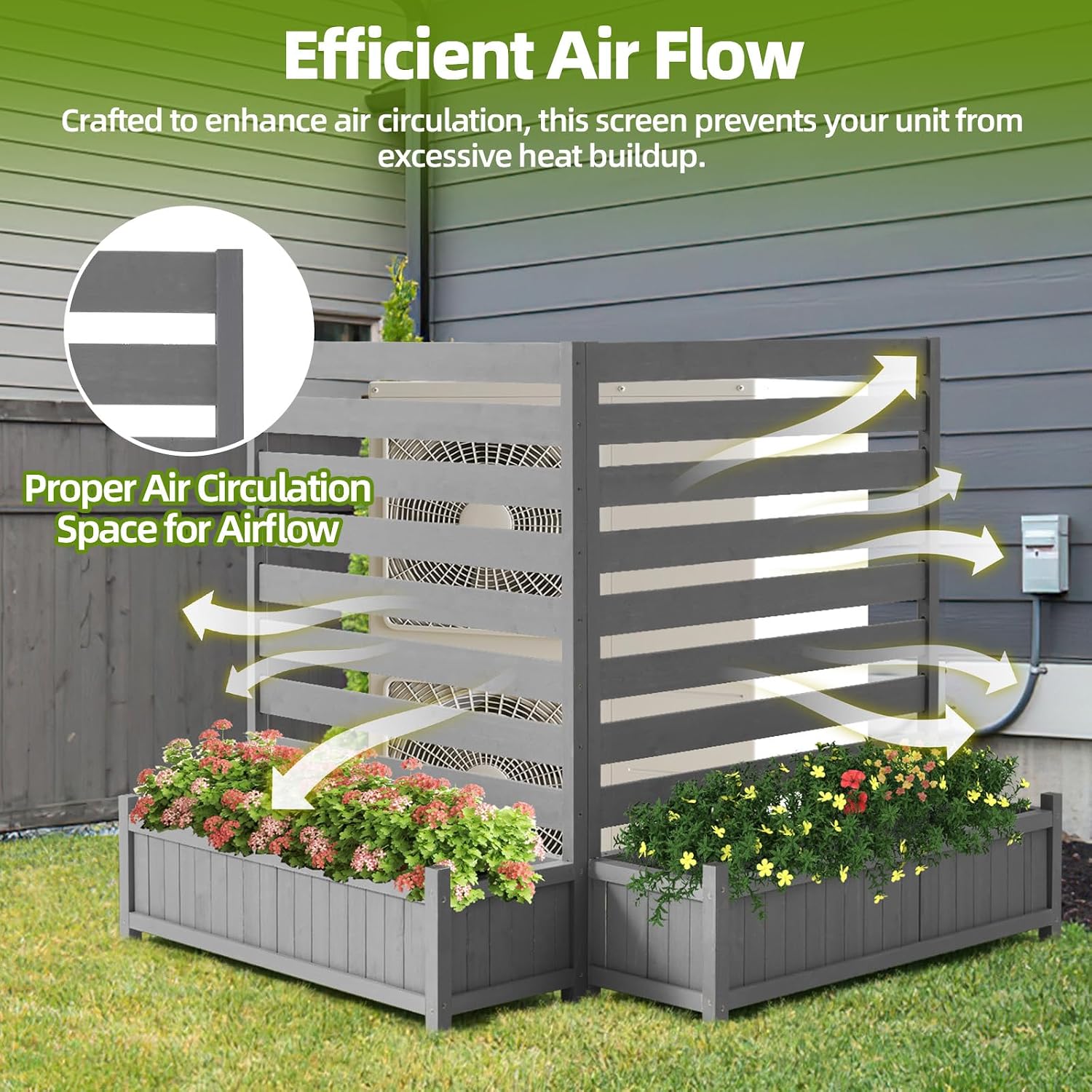 AVAWING 2-Pack No-Dig Privacy Fence Planter 36" W x 45" H, Wood Outdoor Screen for AC Unit, Trash & Flower Bed, Weather-Resistant, Grey