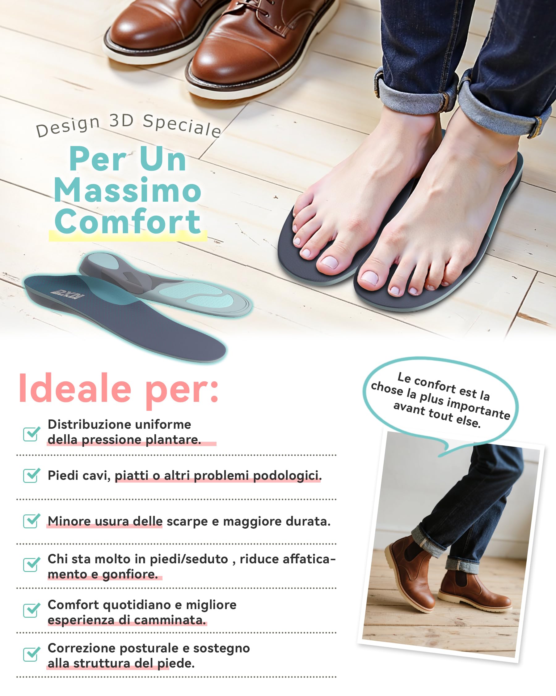 Plantillas Pies Planos, DynWalker Plantillas Ortopédicas, Soporte De Arco Plantar Ergonómico En 3 Puntos, Ayuda A Corregir La Postura Al Caminar, XL