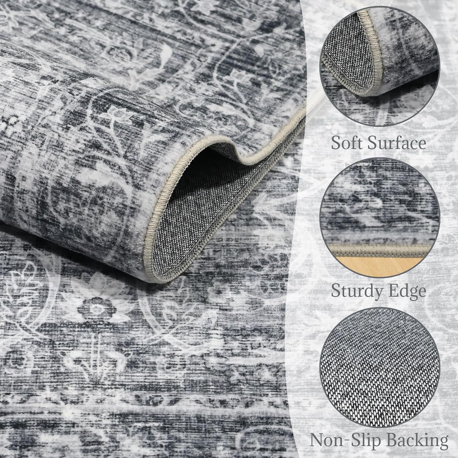 Machine Washable Hallway Runner Rug: 2'x6' Kitchen Rugs Soft Non-Slip Low Pile Vintage Boho Carpet Runners for Indoor Entryway Kitchen Bedside Bedroom Bathroom Farmhouse Decor