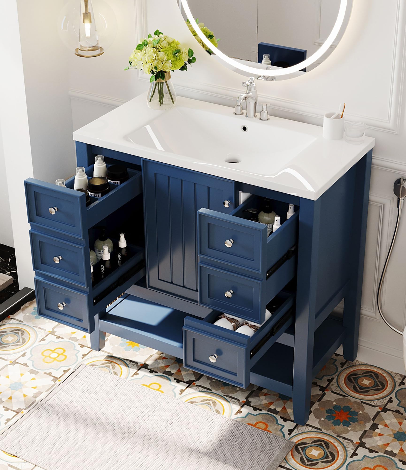 Amazon.com: P PURLOVE 36" Bathroom Vanity, Single Bathroom Vanity with ...