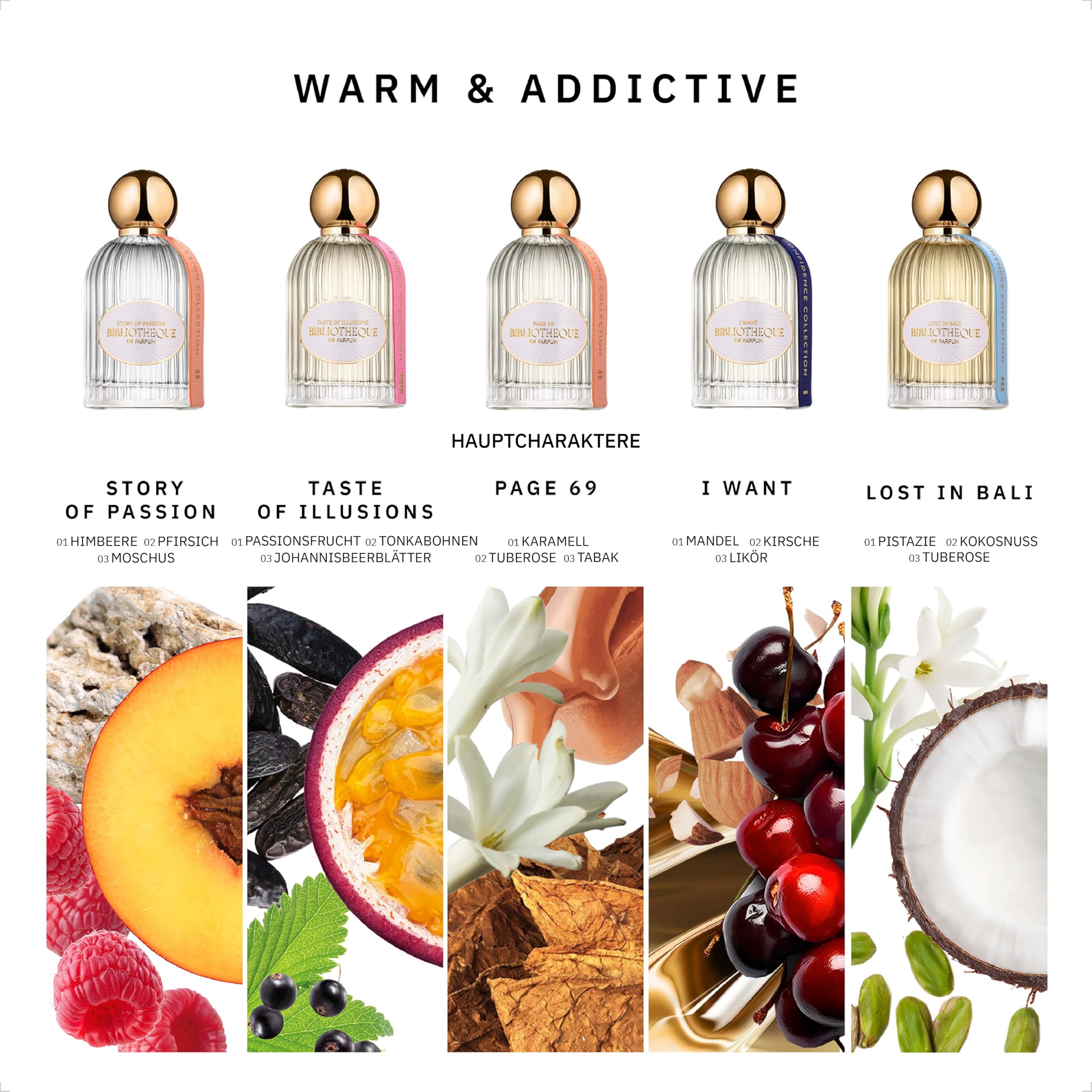 Bibliotheque de Parfum Warm & Addictive Set, Eau de Parfum für Damen, sinnliches und anziehendes Mini Parfüm Set mit 5 langanhaltenden Nischendüften, Geschenkset für Frauen (5x2ml)