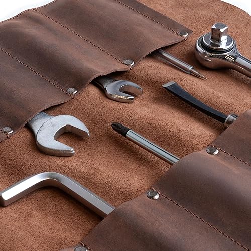 Miniatura 9 de Hide & Drink, Bolsa enrollable grande para herramientas con 12 ranuras, almacenamiento de taller, organizador de herramientas de carpintería,