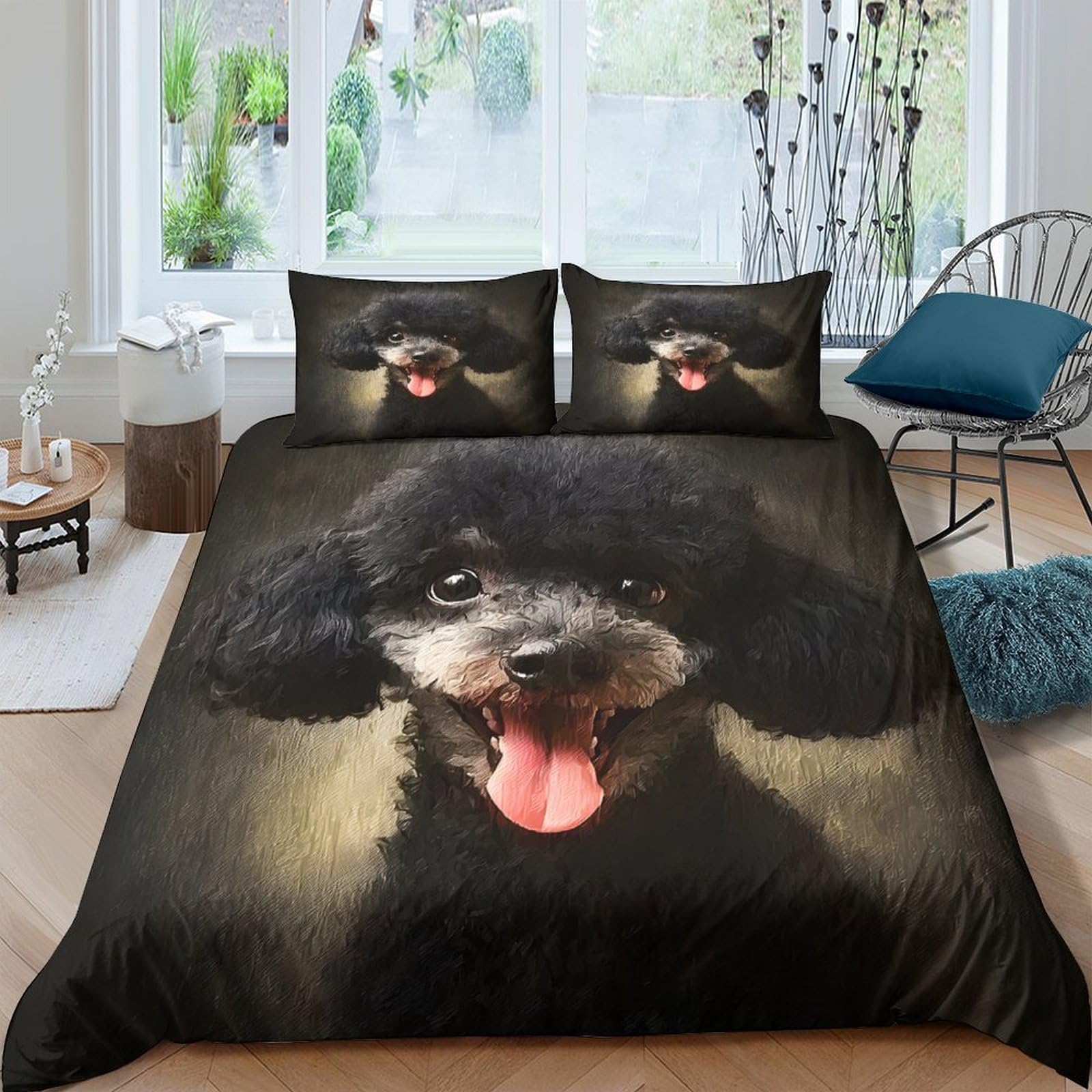 Ctjqhvkz Style-8 3D Printed Black Poodle Fitted Sheet Microfiber Soft Dog Bed Sheet For Bedroom Decor Pet Lover Mattress Cover Single（135X200cm）