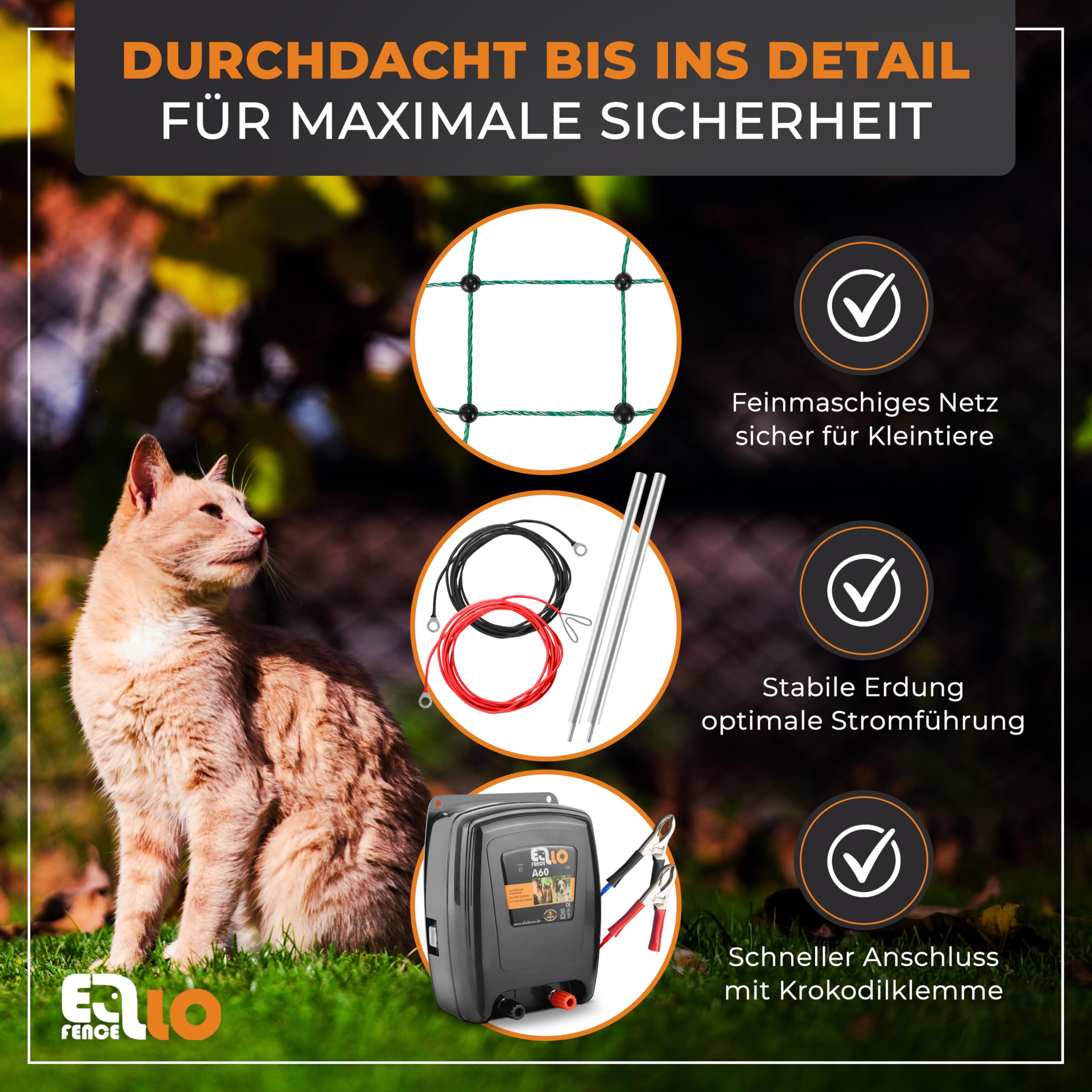 Weidezaun Kleintier Set - Robustes 230V Weidezaungerät, 25m elektrifizierbares Netz, Erdung & Zaunprüfer - Mobiles Komplettset für Hühner, Kaninchen &, Hunde