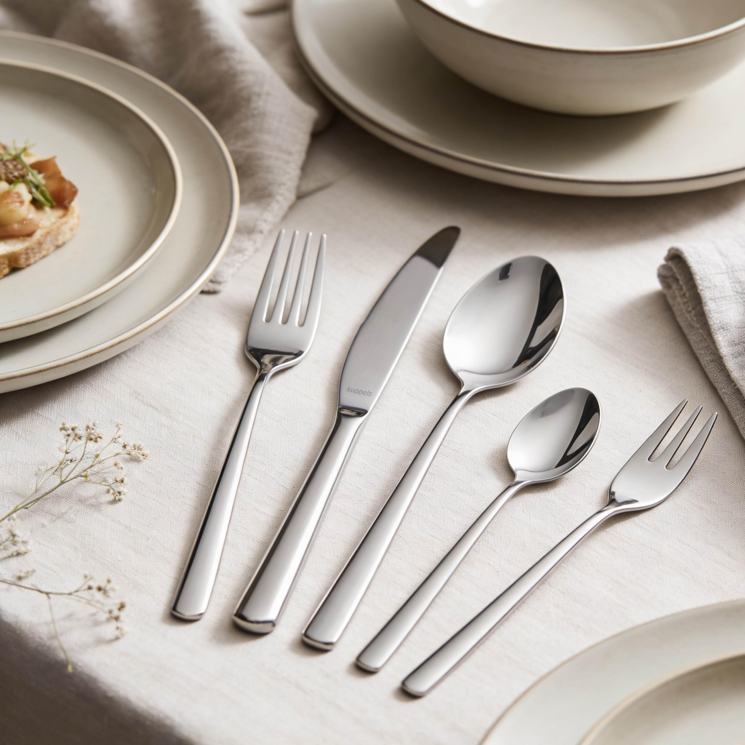 Kuppels Lana Besteck Set 12 Personen, 60-teilig - Silber | Besteckset, 18/10 Rostfrei Edelstahl, Messer, Gabeln, Löffel, Dessertgabeln und Kaffeelöffel, Cutlery Set