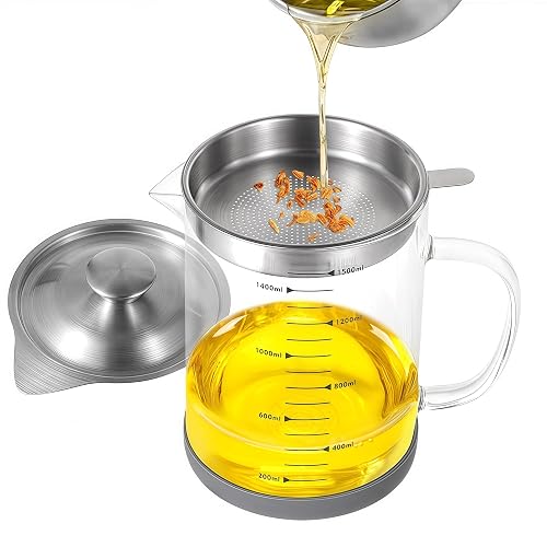Premium Bacon Grease Saver with Strainer 1.5L Grease Container