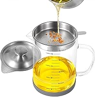 Vista 1 de Ahorro de grasa de tocino premium con colador, recipiente grande de grasa de 1.5 L para cocina con filtro de acero inoxidable, almacenamiento