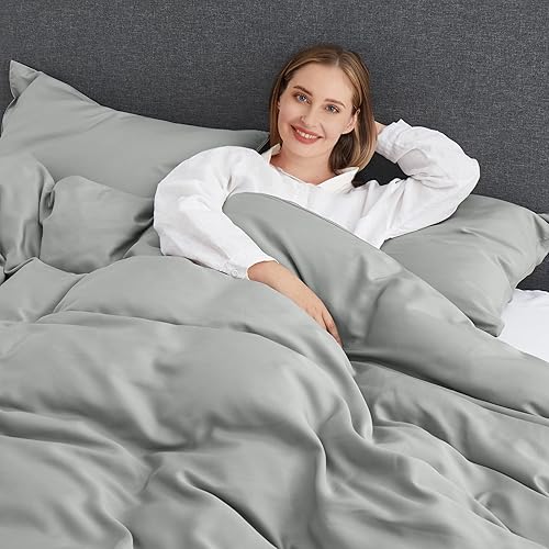 Miniatura 5 de Dreamhood Juego de funda de edredón de bambú tamaño QueenMatrimonial, 1 funda de edredón, 2 fundas de almohada, lujosamente suave, refrescante,