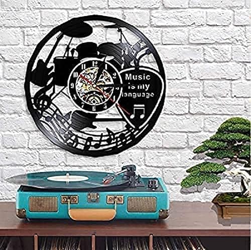 Miniatura 5 de Reloj de pared de vinilo negro de 12 pulgadas, reloj de pared de disco de vinilo de diseño moderno, reloj de arte negro decorativo musical con