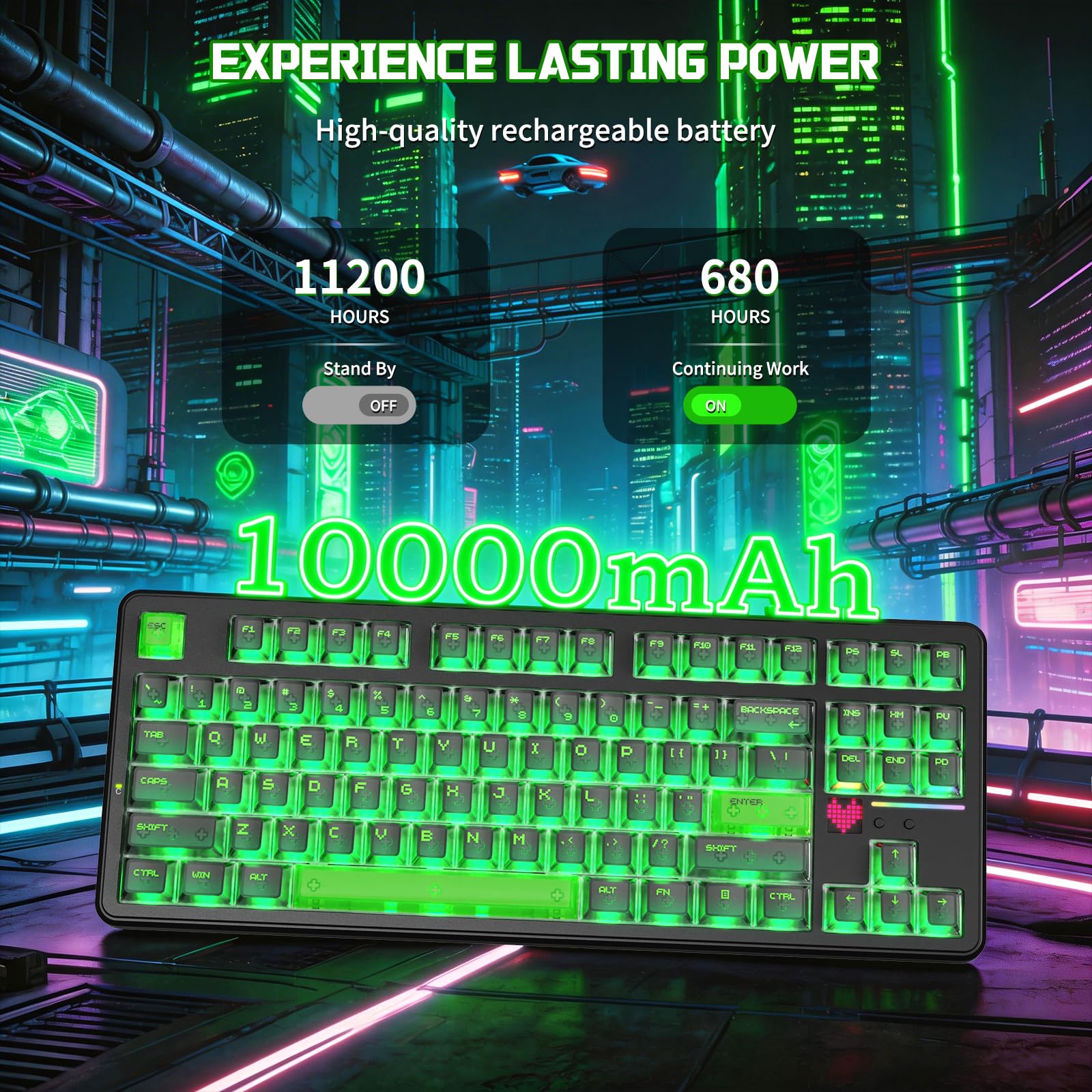 ATTACK SHARK X87 ULTRA Teclado Mecánico Inalámbrico Para Juegos Con Pantalla De Matriz De Puntos, BT/2,4 GHz/con cable, 75% Hot-swap, 10000mAh, RGB, Receptor Inalámbrico Shark Fin, PC/Mac, Shadow Jade