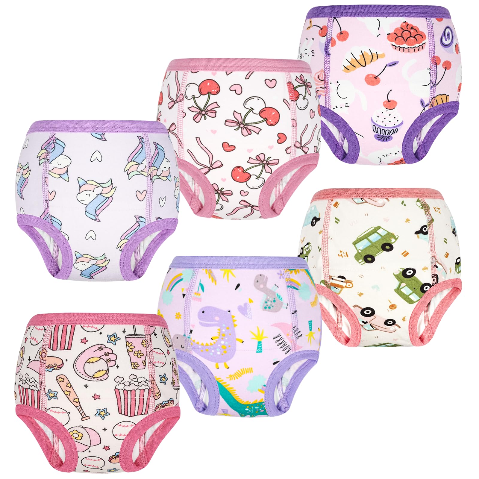FLYISH DIRECT Culottes d Apprentissage pour Fille, Lot de 6 slip d apprentissage pour Garçons et Filles, Culotte Absorbants Enfant 100% Coton, Moments gourmands, 3 ans