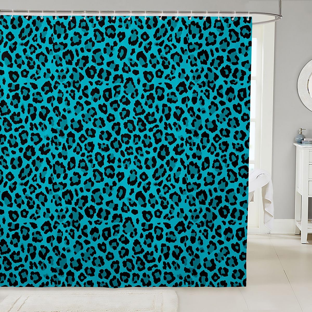 Rideau douche 180x180cm imprimé léopard turquoise Homewish pour baignoire