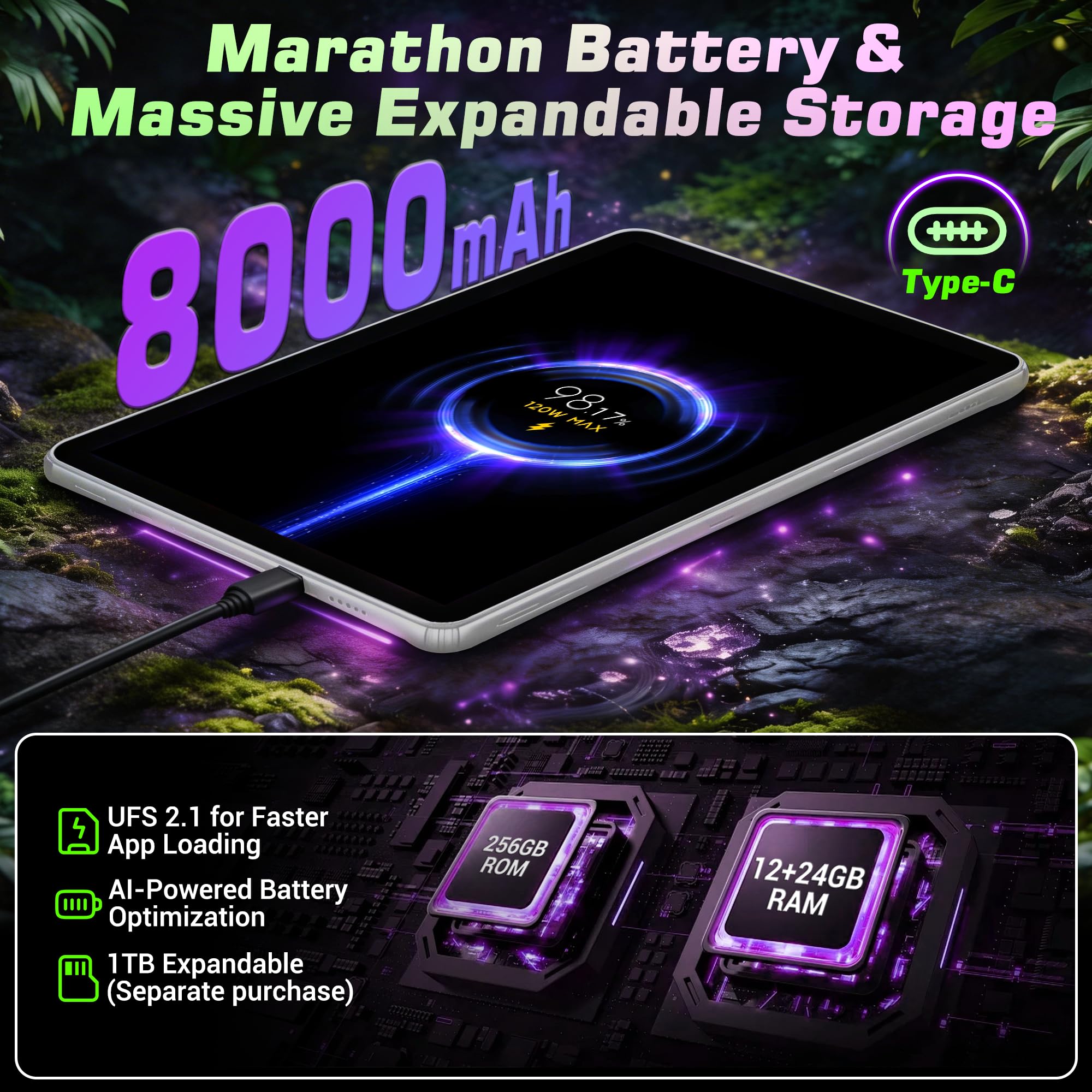 2026 Android 16 Tablet 11 Inch 2K IPS 36GB RAM 256GB ROM (1TB TF) with 3-in-1 Keyboard Mouse Stylus Case – T606 8-Core, 8000mAh, Widevine L1, 8+13MP, 5G/2.4G WiFi，PC Experience-Gray - 5