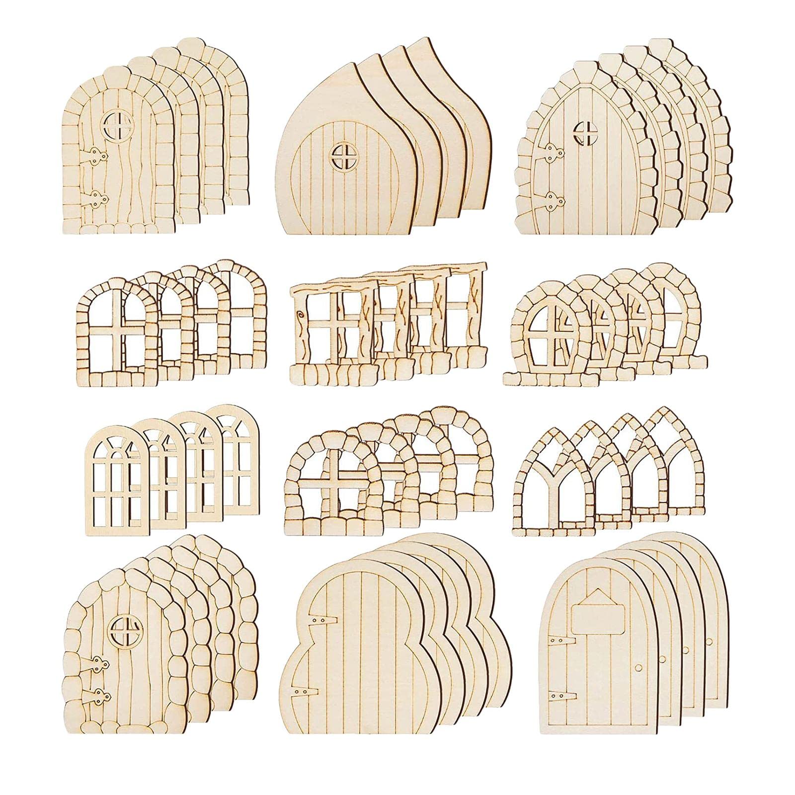 perfk 48 Pcs Unpainted Wooden Fairy Door