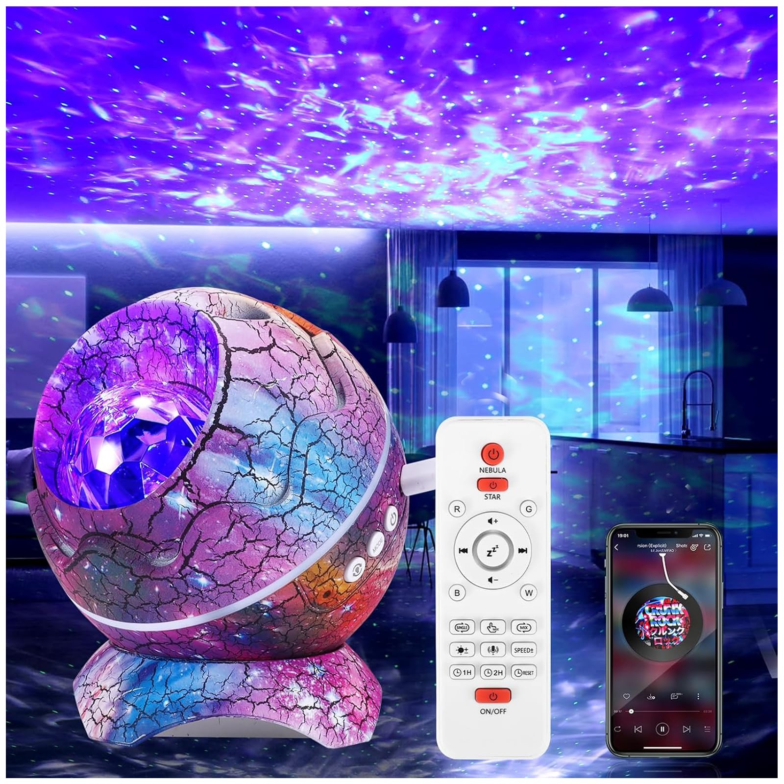 Galaxy Projector Star Night Light 15 Colors+ 19 Sleep Aids for White Noise Bluetooth Remote Speakers Projector for Bedroom Lights for Bedroom Teenage Boy Gifts Girl Mood Lights